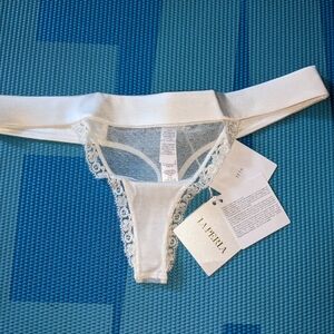 La Perla White silk lace thong panties 3/M NWT